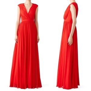 Badgley Mischka Red V-Neck Chiffon Maxi Dress